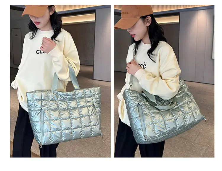 White Quilted Shoulder Travel Bag for Women — feature 34