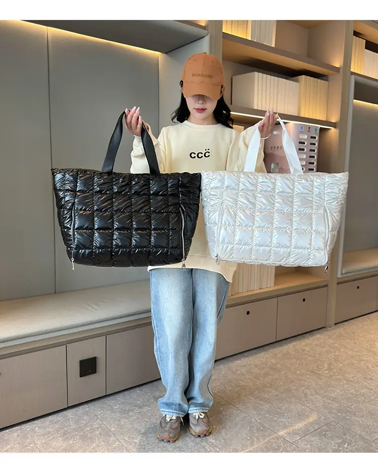 White Quilted Shoulder Travel Bag for Women — feature 5