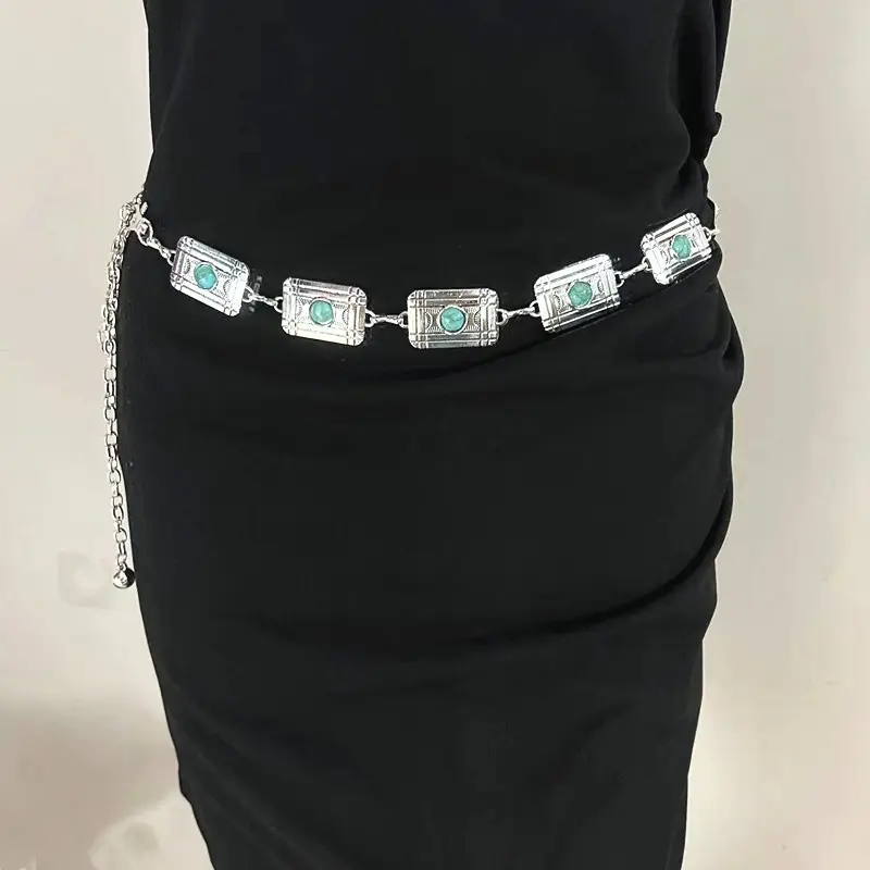 Vintage Square Sapphire Waist Chain Belt for Women - Image 4