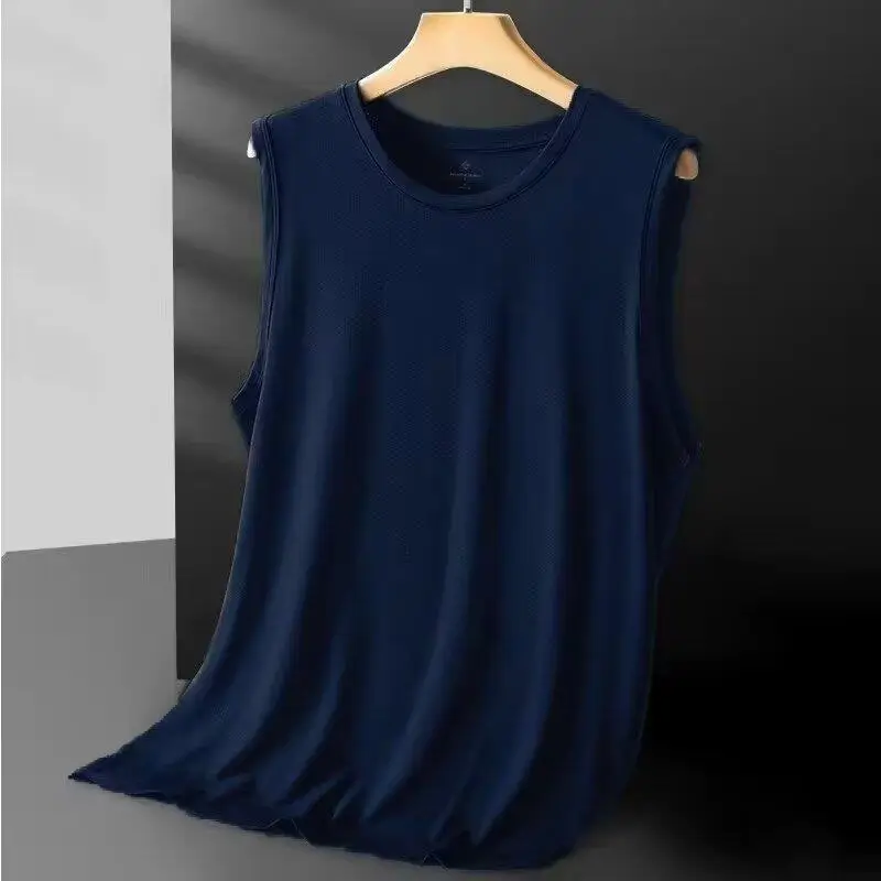 Men's Navy Ice Silk Sleeveless Vest - Image 9