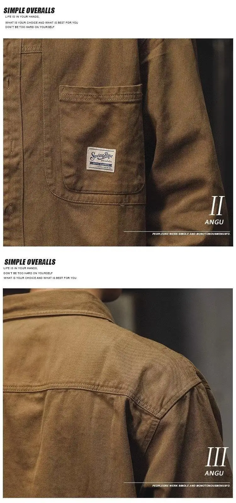 Men's Long-Sleeved Brown Workshirt with 2 Pocket — feature 3