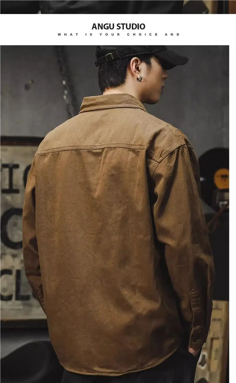 Men's Long-Sleeved Brown Workshirt with 2 Pocket — feature 9