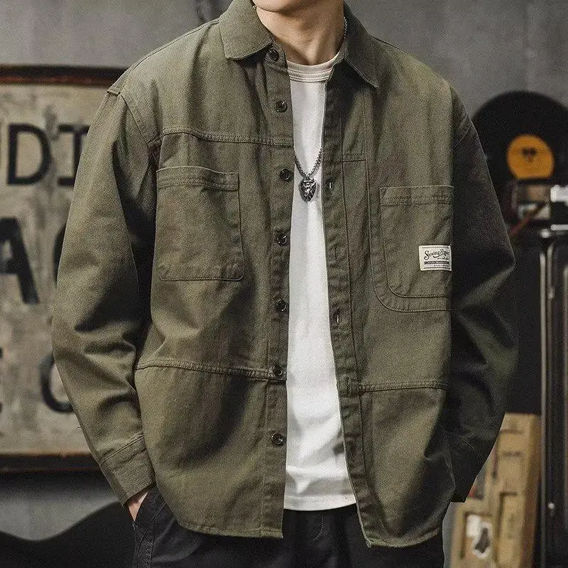 Men's Long-Sleeved Brown Workshirt with 2 Pocket