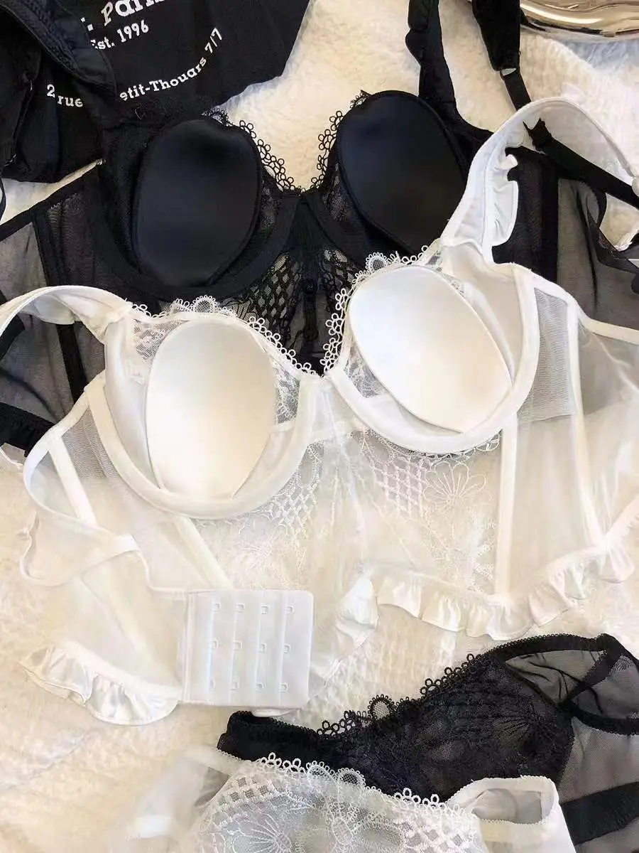 Black Lace French Waistcoat Bra Set for Women — feature 11