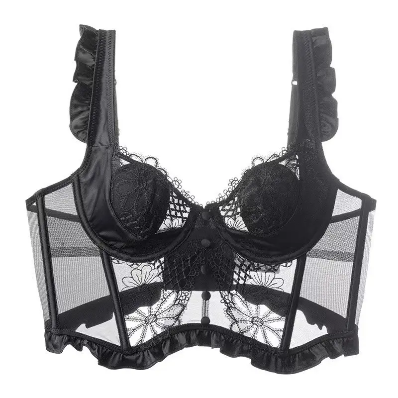 Black Lace French Waistcoat Bra Set for Women — feature 8