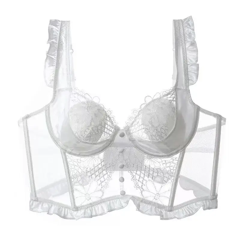 Black Lace French Waistcoat Bra Set for Women - Image 2