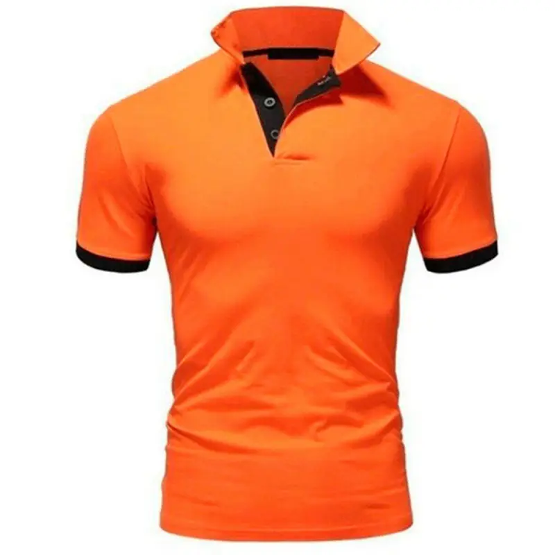 Men Navy Polo Shirt Short Sleeve Orange Trim