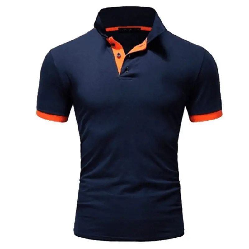 Men Navy Polo Shirt Short Sleeve Orange Trim