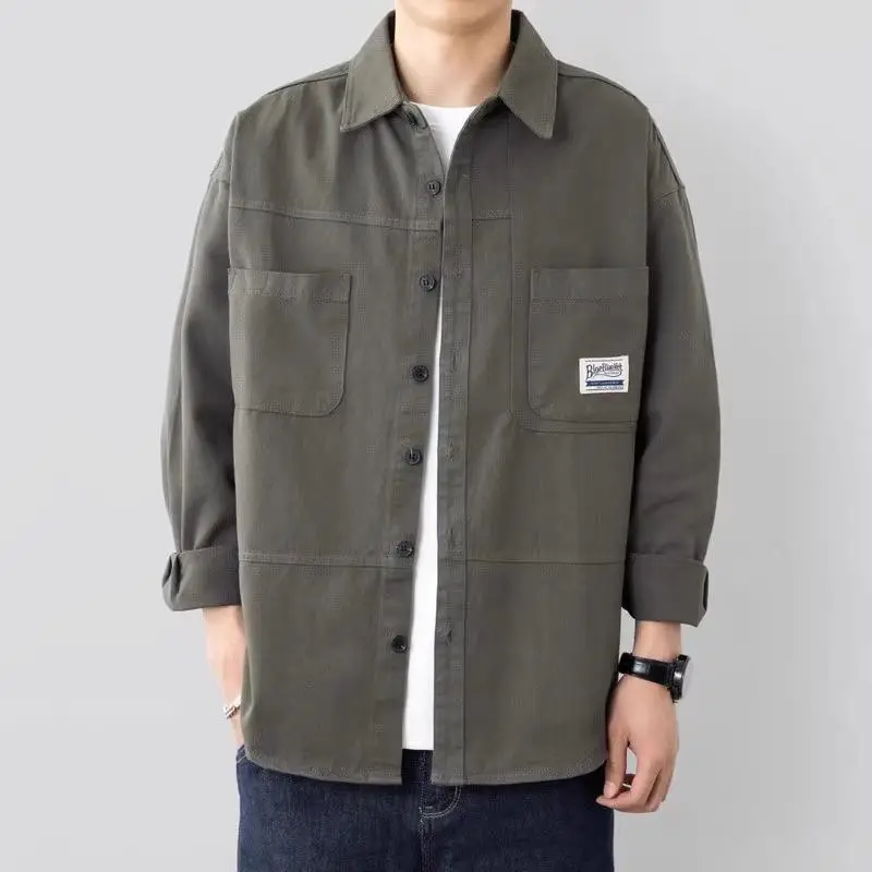 Japanese Style Men's Long Sleeve Cotton Linen Jacket Brown - Image 5