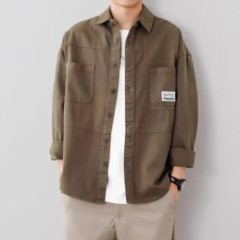 Japanese Style Men's Long Sleeve Cotton Linen Jacket Brown - Image 6