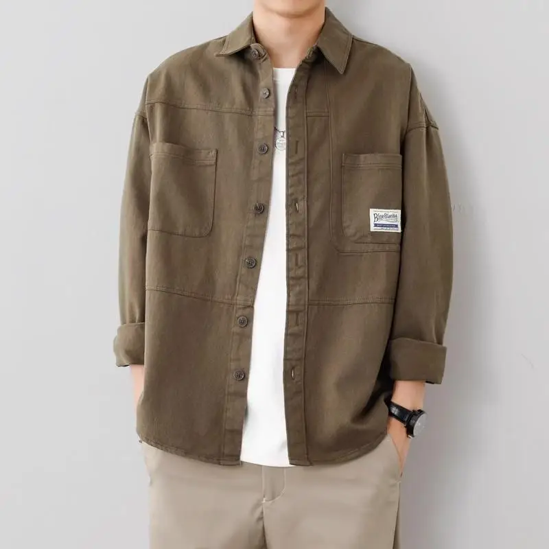 Japanese Style Men's Long Sleeve Cotton Linen Jacket Brown - Image 3
