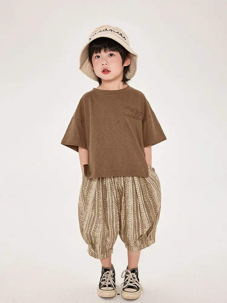 Boys Cotton T-Shirt Plaid Shorts Summer Korean Style - Image 3