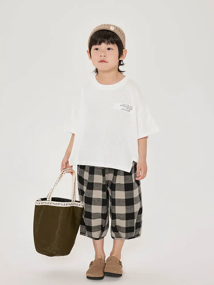 Boys Cotton T-Shirt Plaid Shorts Summer Korean Style - Image 6