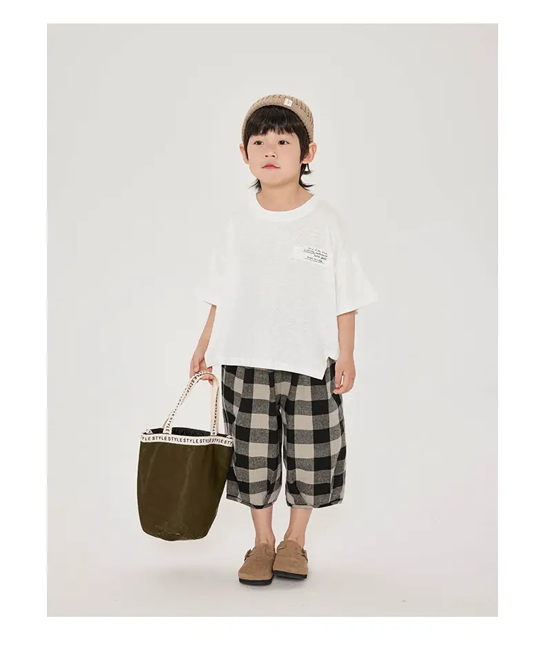 Boys Cotton T-Shirt Plaid Shorts Summer Korean Style — feature 12