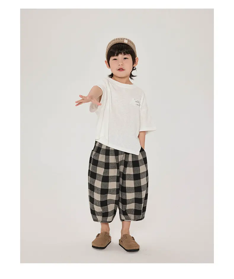 Boys Cotton T-Shirt Plaid Shorts Summer Korean Style — feature 13