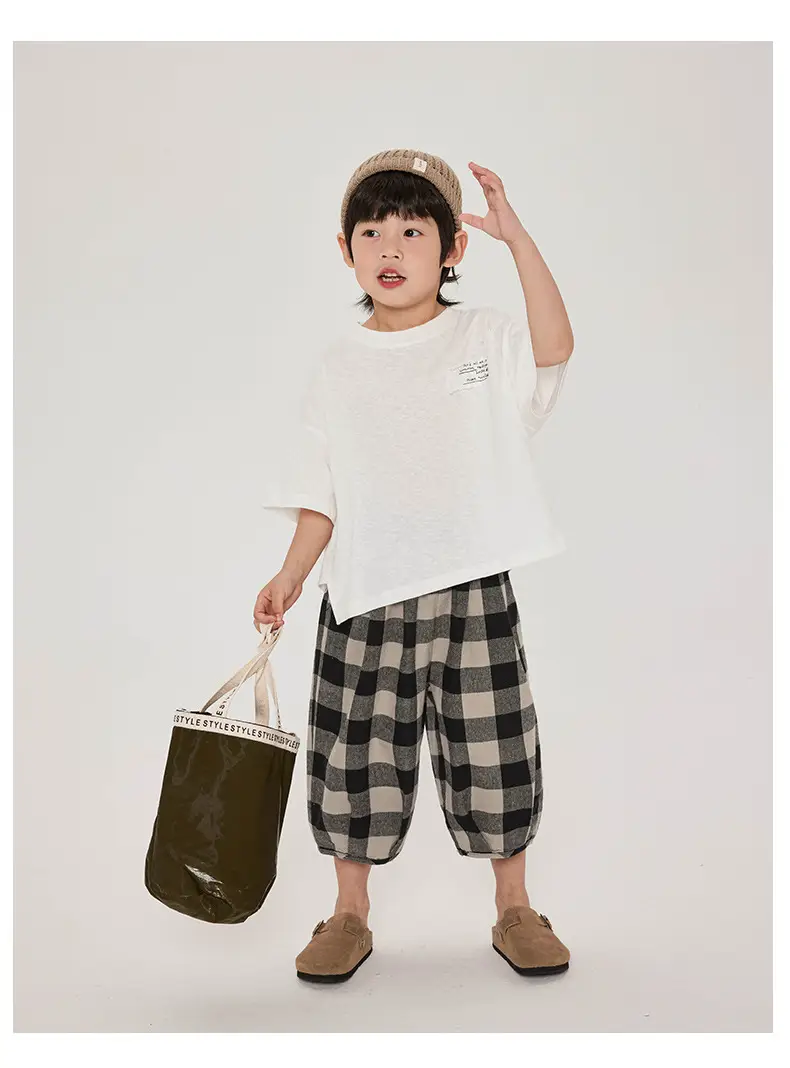 Boys Cotton T-Shirt Plaid Shorts Summer Korean Style — feature 14