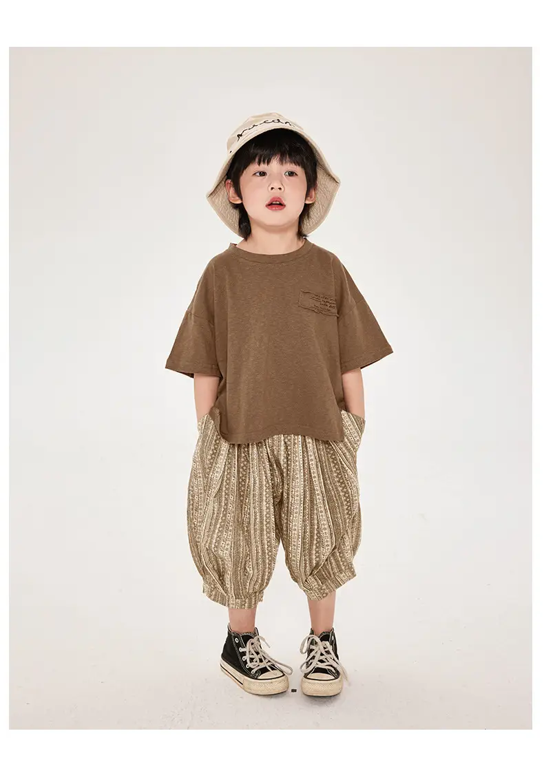 Boys Cotton T-Shirt Plaid Shorts Summer Korean Style — feature 19