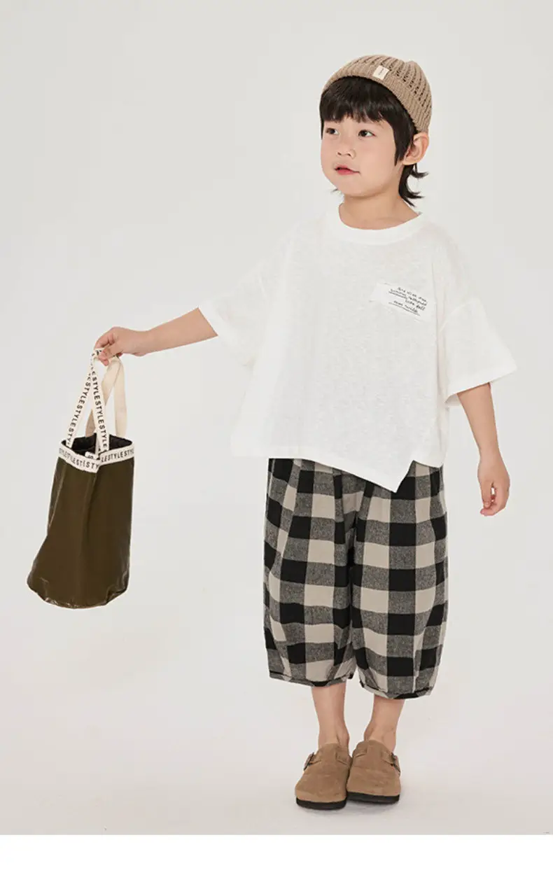 Boys Cotton T-Shirt Plaid Shorts Summer Korean Style — feature 2