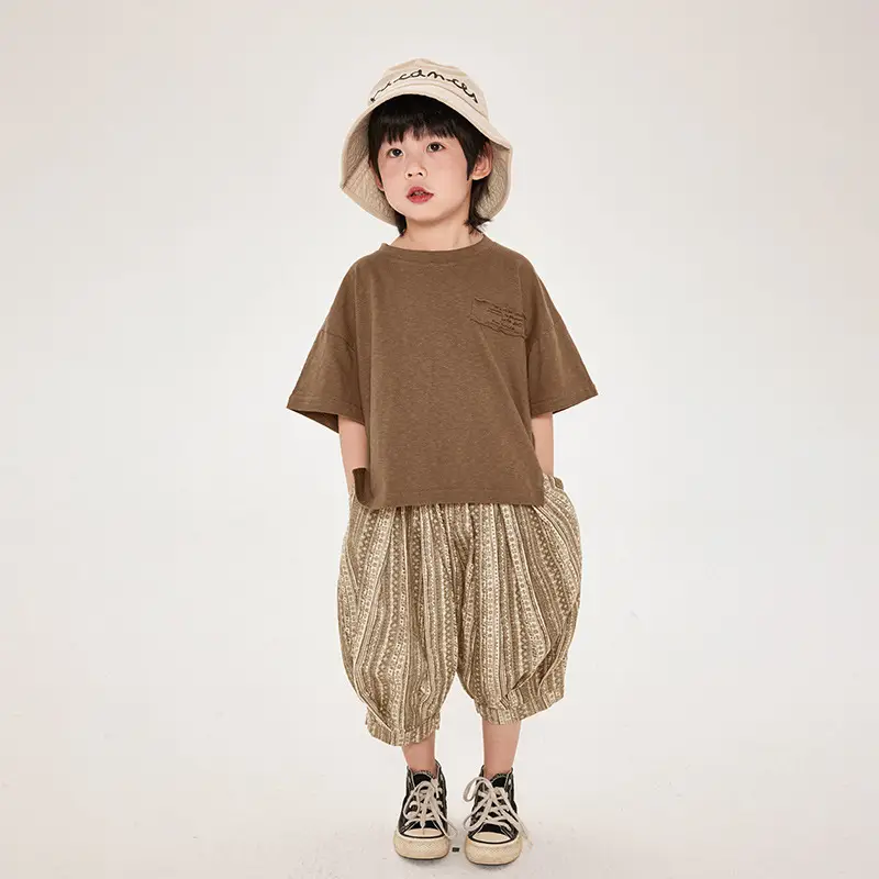 Boys Cotton T-Shirt Plaid Shorts Summer Korean Style - Image 2
