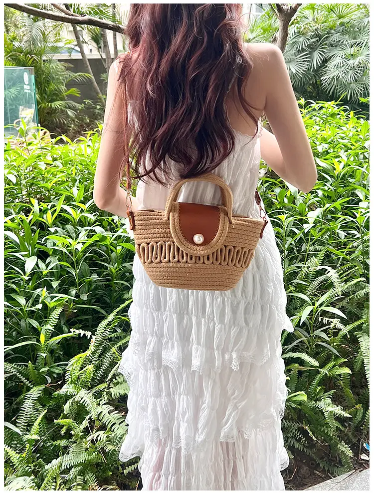 Women's Woven Shoulder Bag with Pearl Accents — feature 10