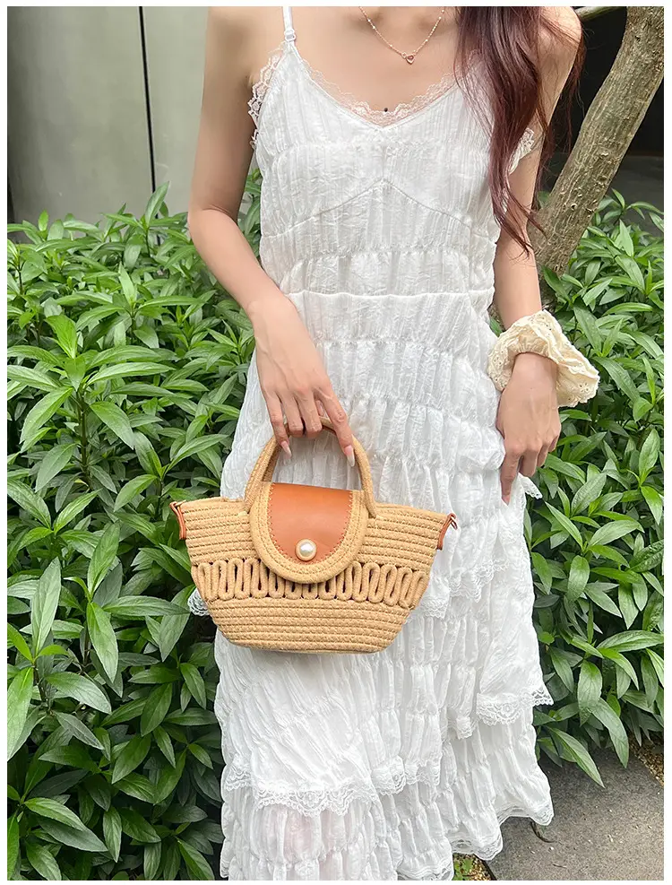 Women's Woven Shoulder Bag with Pearl Accents — feature 12