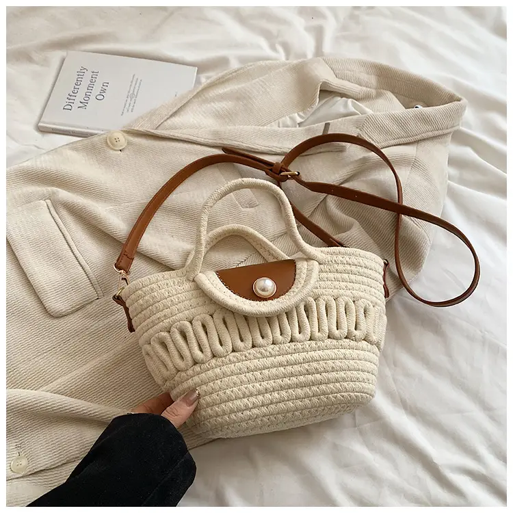 Women's Woven Shoulder Bag with Pearl Accents — feature 18