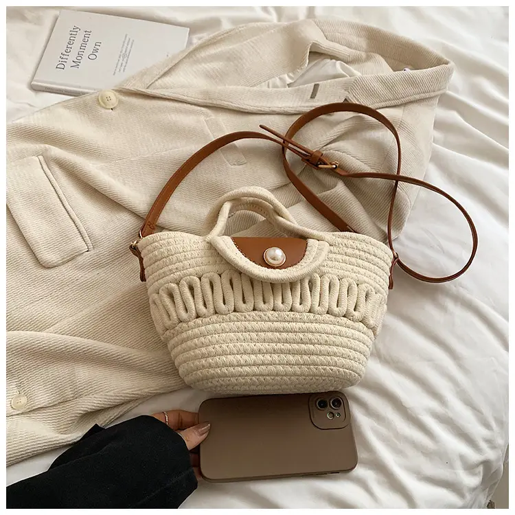 Women's Woven Shoulder Bag with Pearl Accents — feature 20