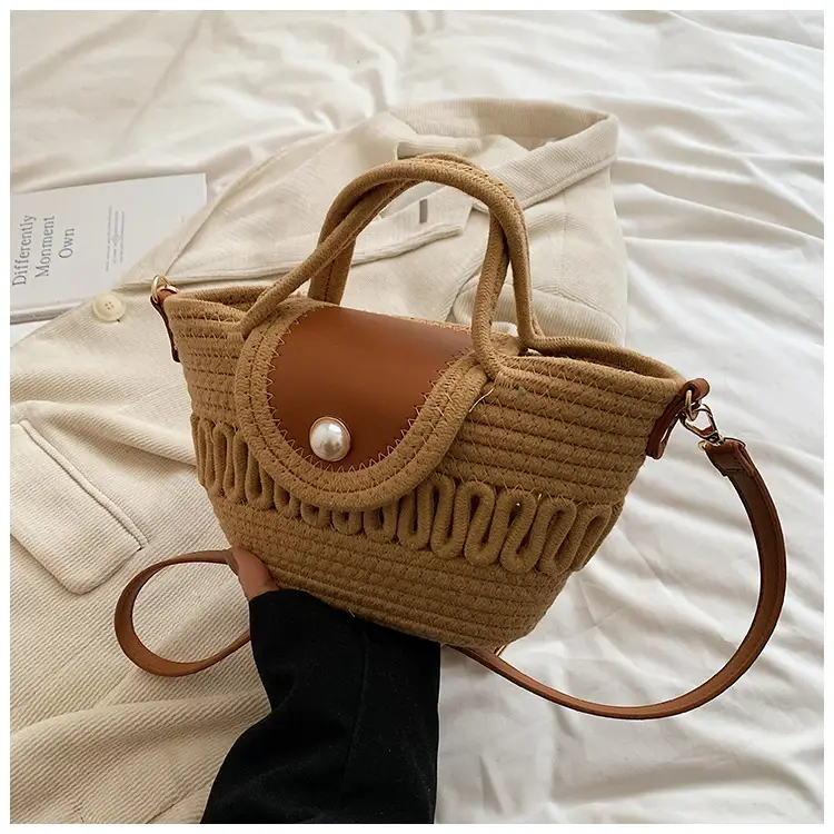 Women's Woven Shoulder Bag with Pearl Accents — feature 21
