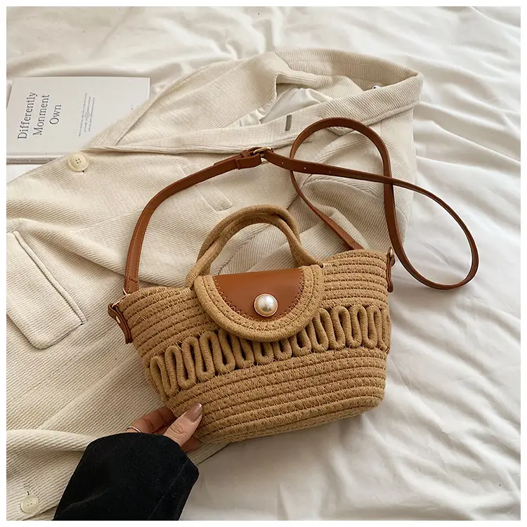 Women's Woven Shoulder Bag with Pearl Accents — feature 22