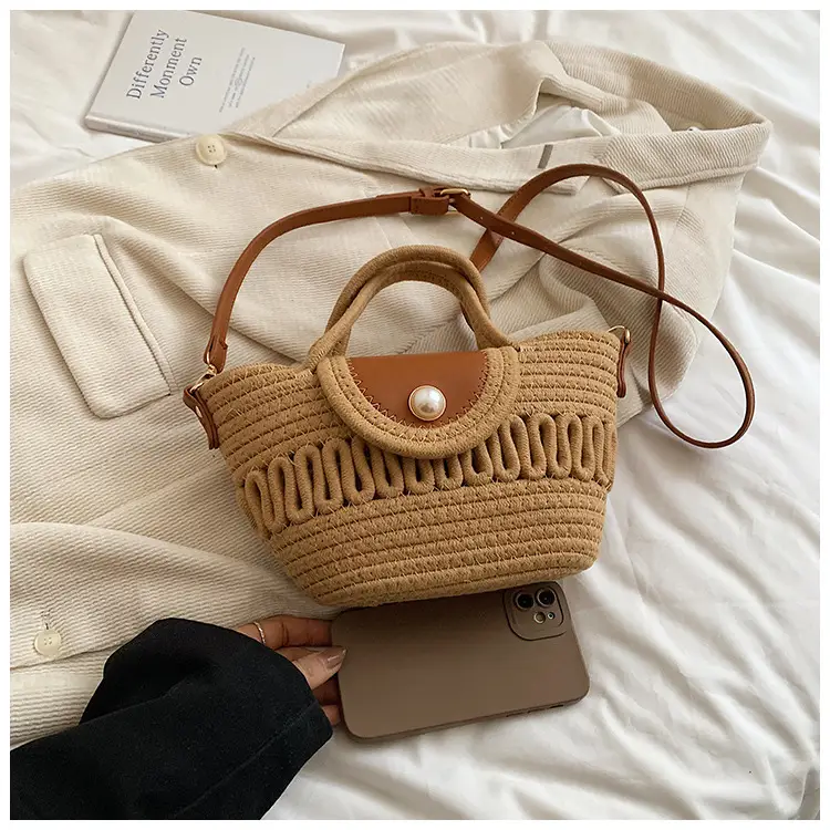 Women's Woven Shoulder Bag with Pearl Accents — feature 23