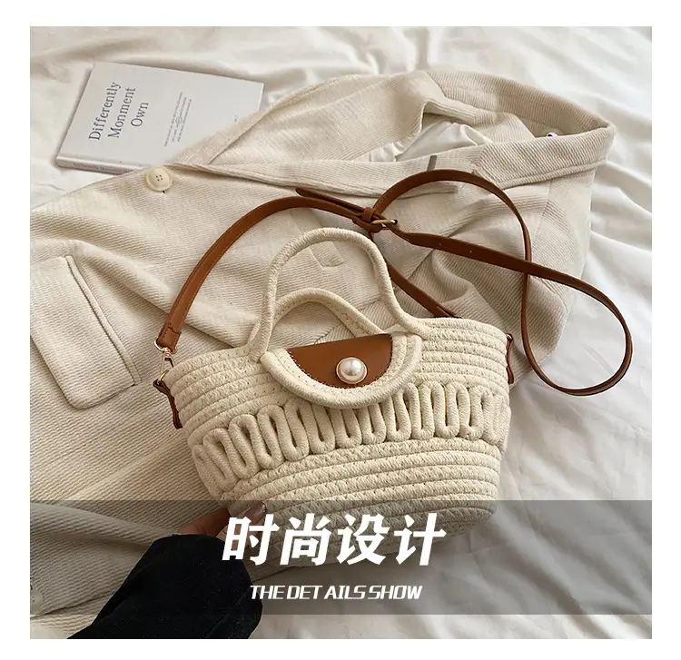 Women's Woven Shoulder Bag with Pearl Accents — feature 4