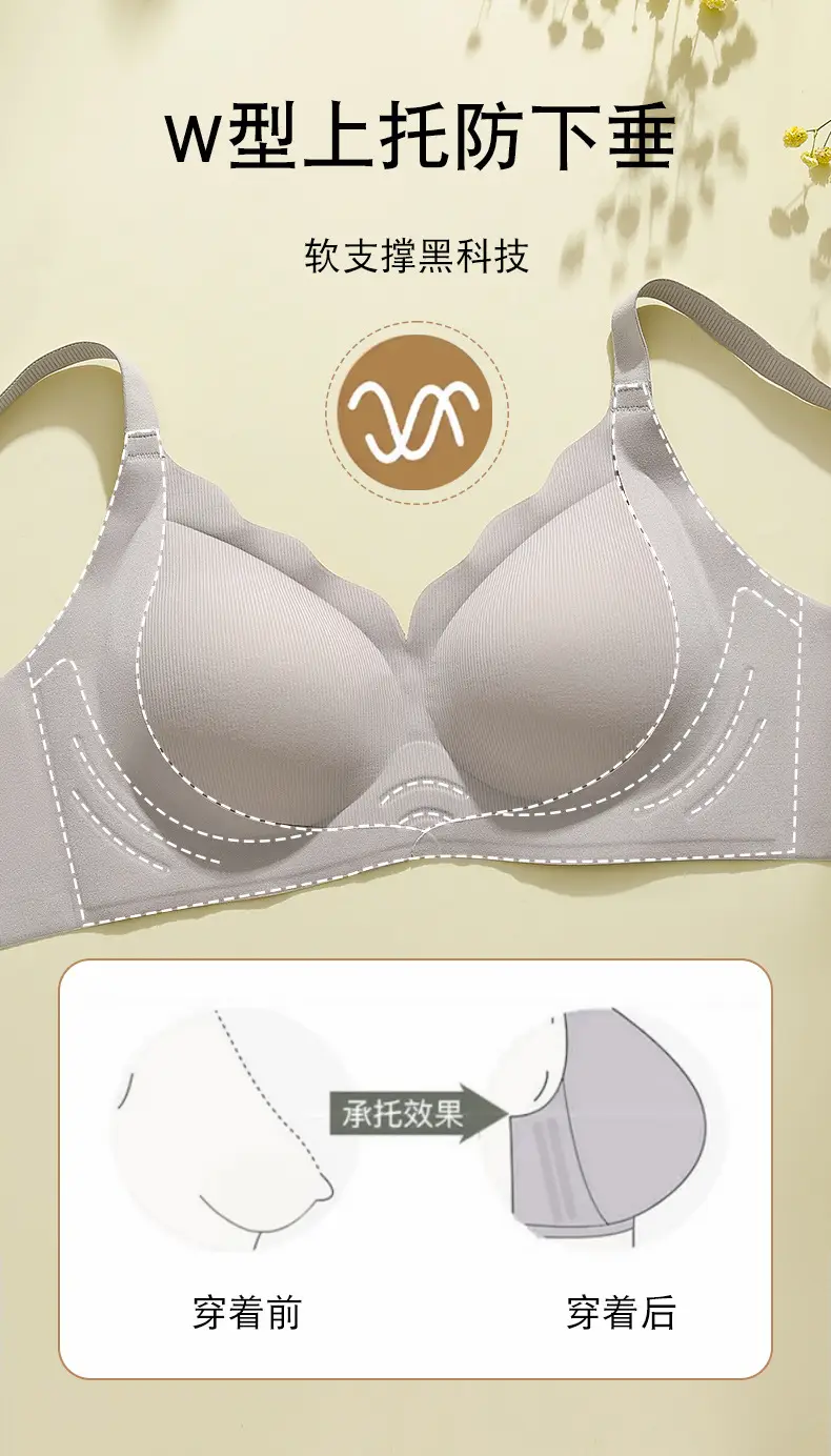 Naked seamless underwear women's soft support jelly breast anti-sagging adjustable non-steel ring ultra-soft thin bra — feature 4