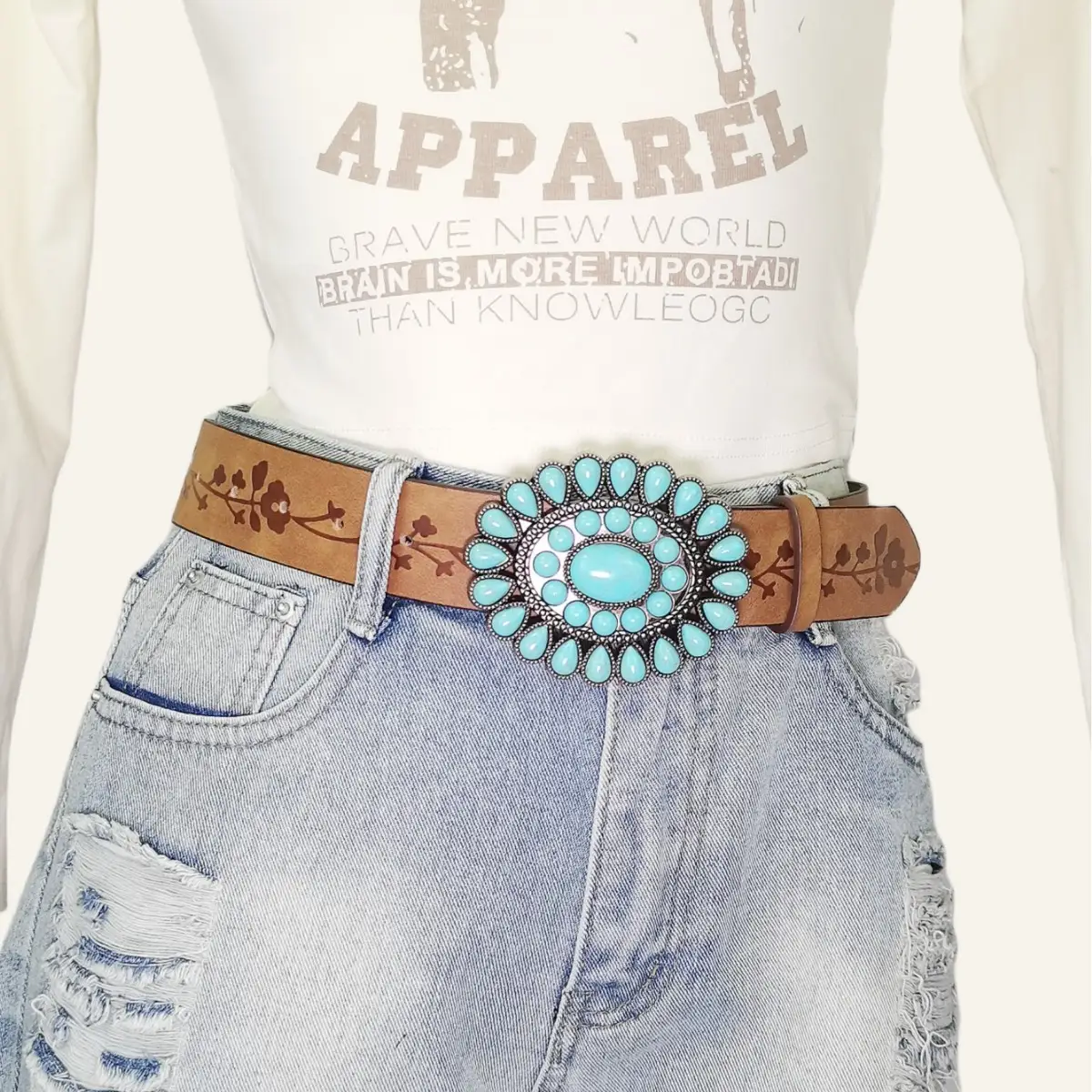 Turquoise Flower Belt for Women American Bohemian Fashion - Image 3