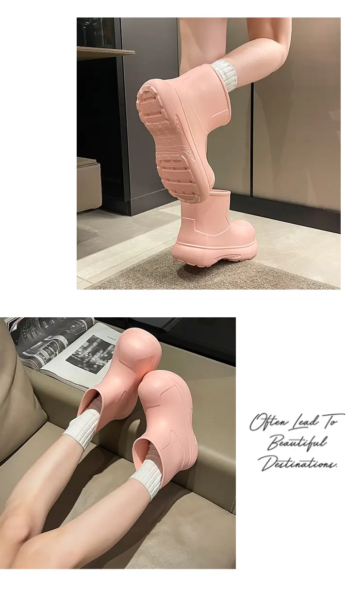 2025 Internet Celebrity Fashion Simple Versatile Ins Rain Boots Women's Mid-Calf Cute Outdoor Thick-Soled Eva Waterproof Rain Boots Wholesale — feature 11