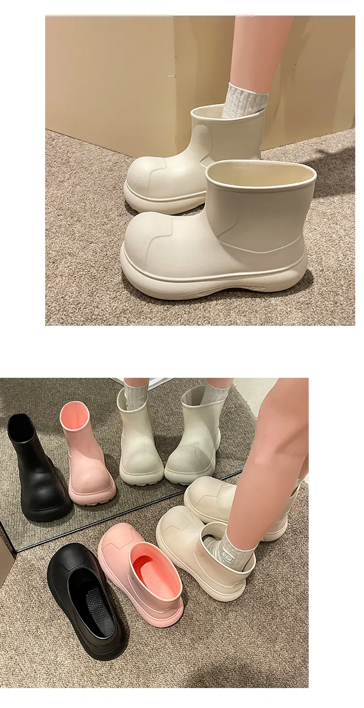 2025 Internet Celebrity Fashion Simple Versatile Ins Rain Boots Women's Mid-Calf Cute Outdoor Thick-Soled Eva Waterproof Rain Boots Wholesale — feature 12