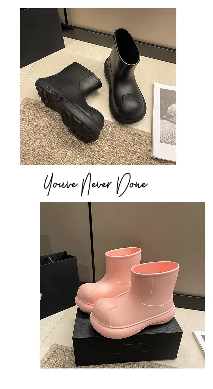 2025 Internet Celebrity Fashion Simple Versatile Ins Rain Boots Women's Mid-Calf Cute Outdoor Thick-Soled Eva Waterproof Rain Boots Wholesale — feature 15