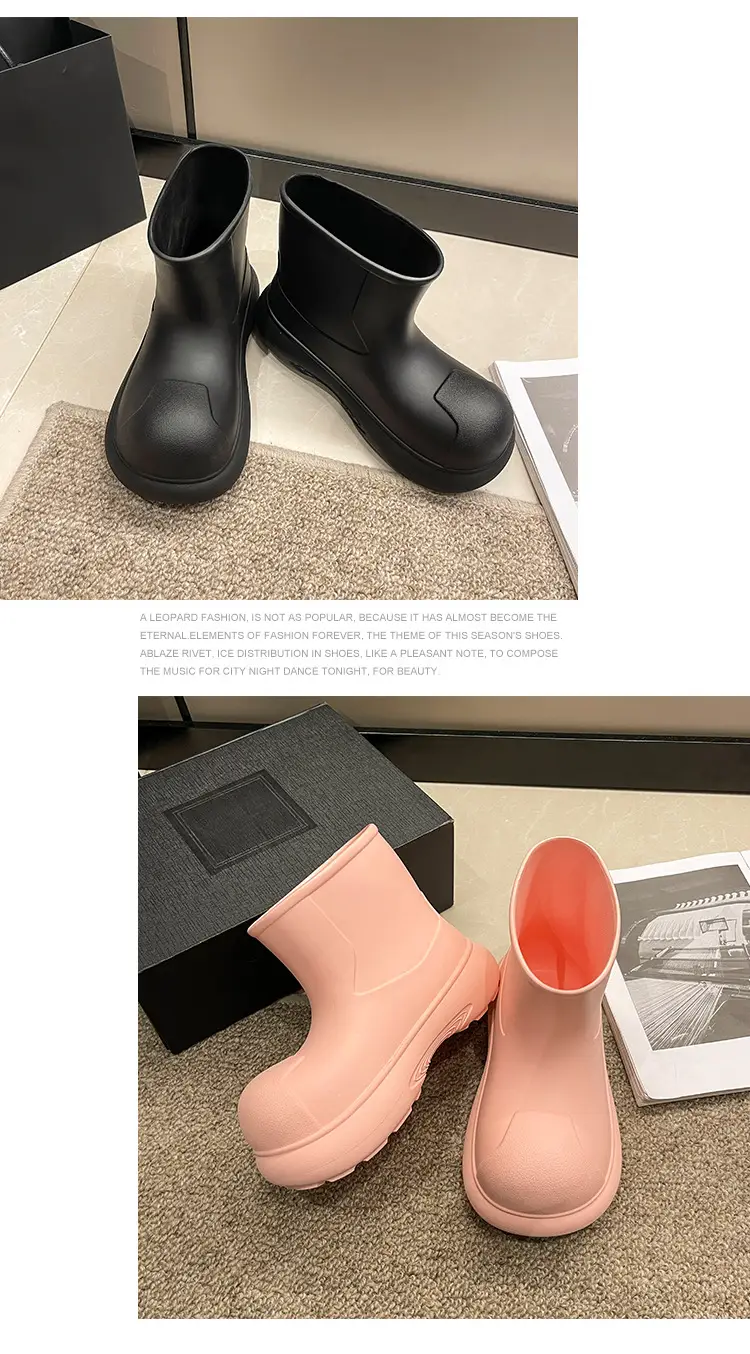 2025 Internet Celebrity Fashion Simple Versatile Ins Rain Boots Women's Mid-Calf Cute Outdoor Thick-Soled Eva Waterproof Rain Boots Wholesale — feature 16