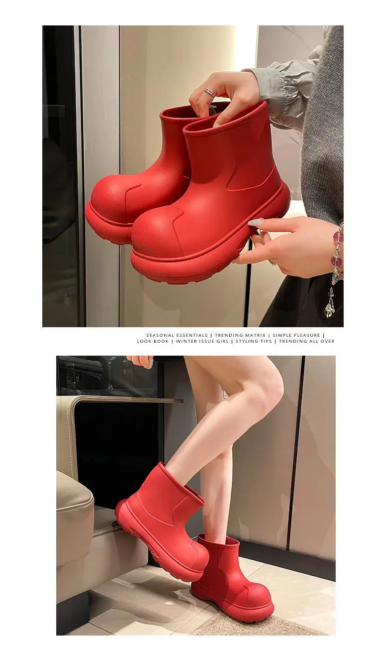 2025 Internet Celebrity Fashion Simple Versatile Ins Rain Boots Women's Mid-Calf Cute Outdoor Thick-Soled Eva Waterproof Rain Boots Wholesale — feature 5