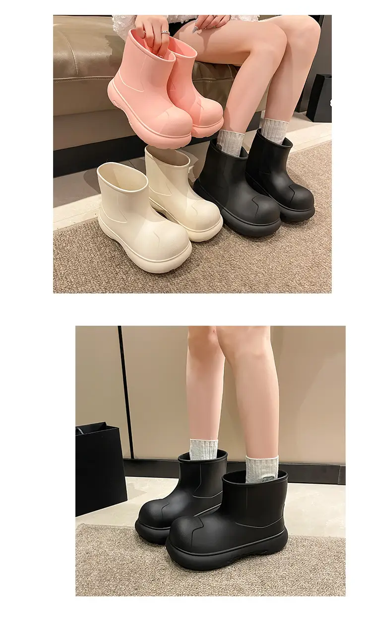 2025 Internet Celebrity Fashion Simple Versatile Ins Rain Boots Women's Mid-Calf Cute Outdoor Thick-Soled Eva Waterproof Rain Boots Wholesale — feature 8