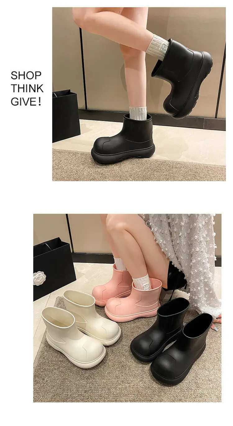 2025 Internet Celebrity Fashion Simple Versatile Ins Rain Boots Women's Mid-Calf Cute Outdoor Thick-Soled Eva Waterproof Rain Boots Wholesale — feature 9