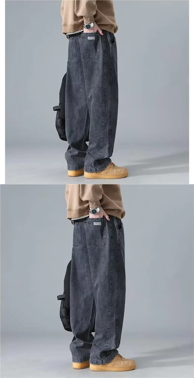 Men's Wide Leg Washed Jeans Spring Autumn High Street — feature 5