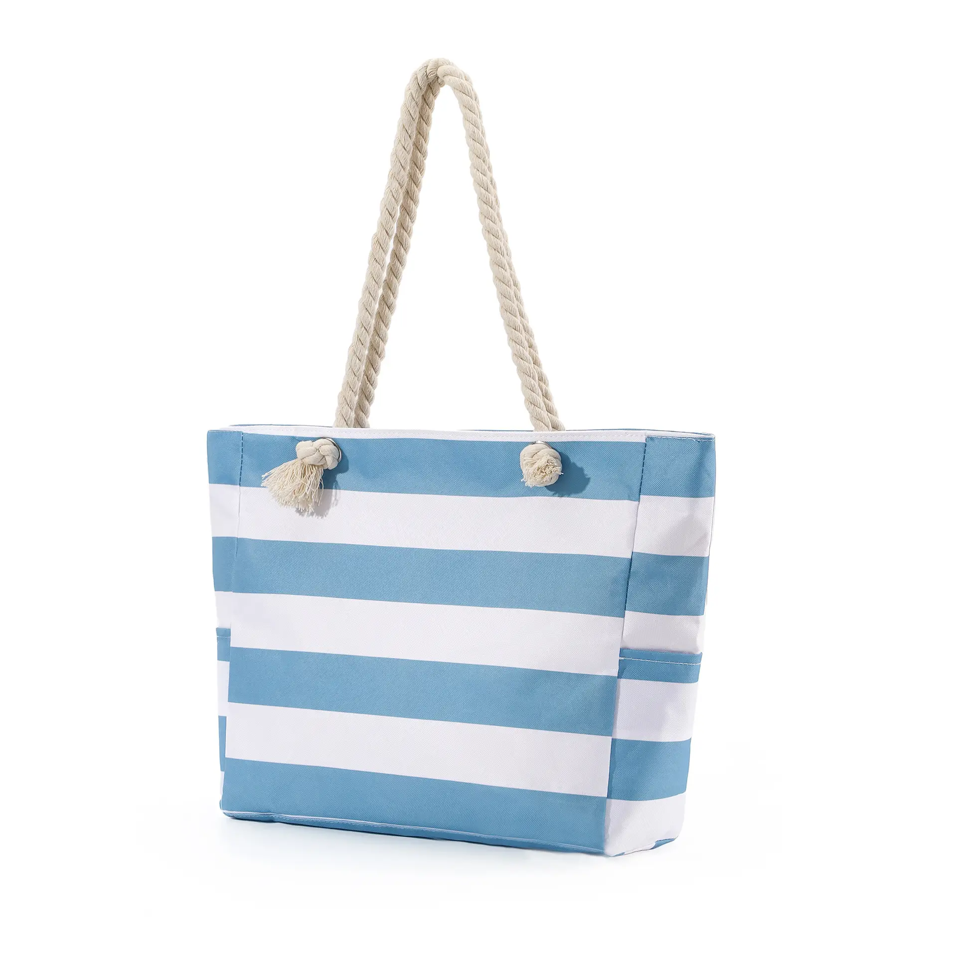 Blue Striped Beach Tote Bag Large Capacity Casual Shoulder Handbag - Image 10