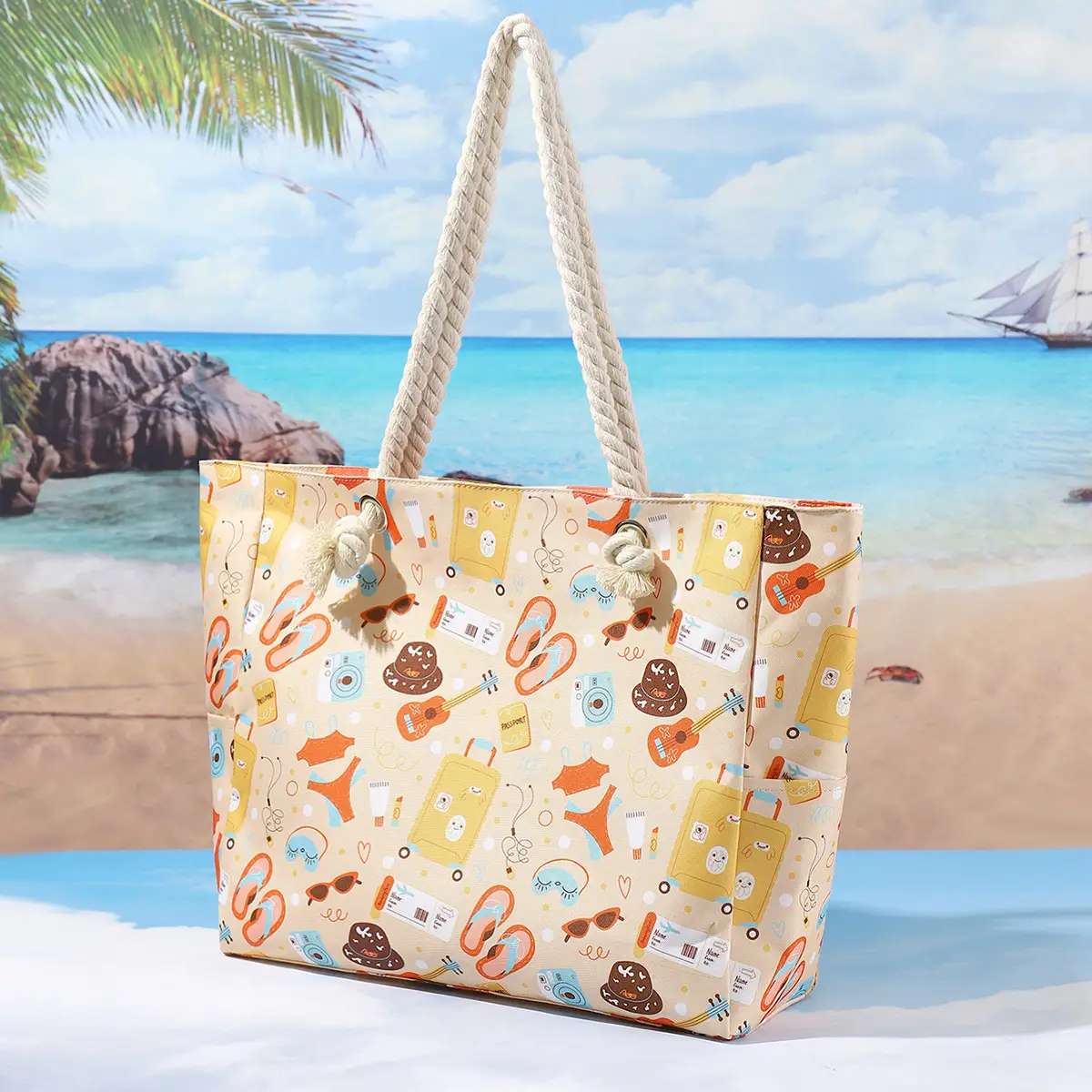 Blue Striped Beach Tote Bag Large Capacity Casual Shoulder Handbag - Image 11