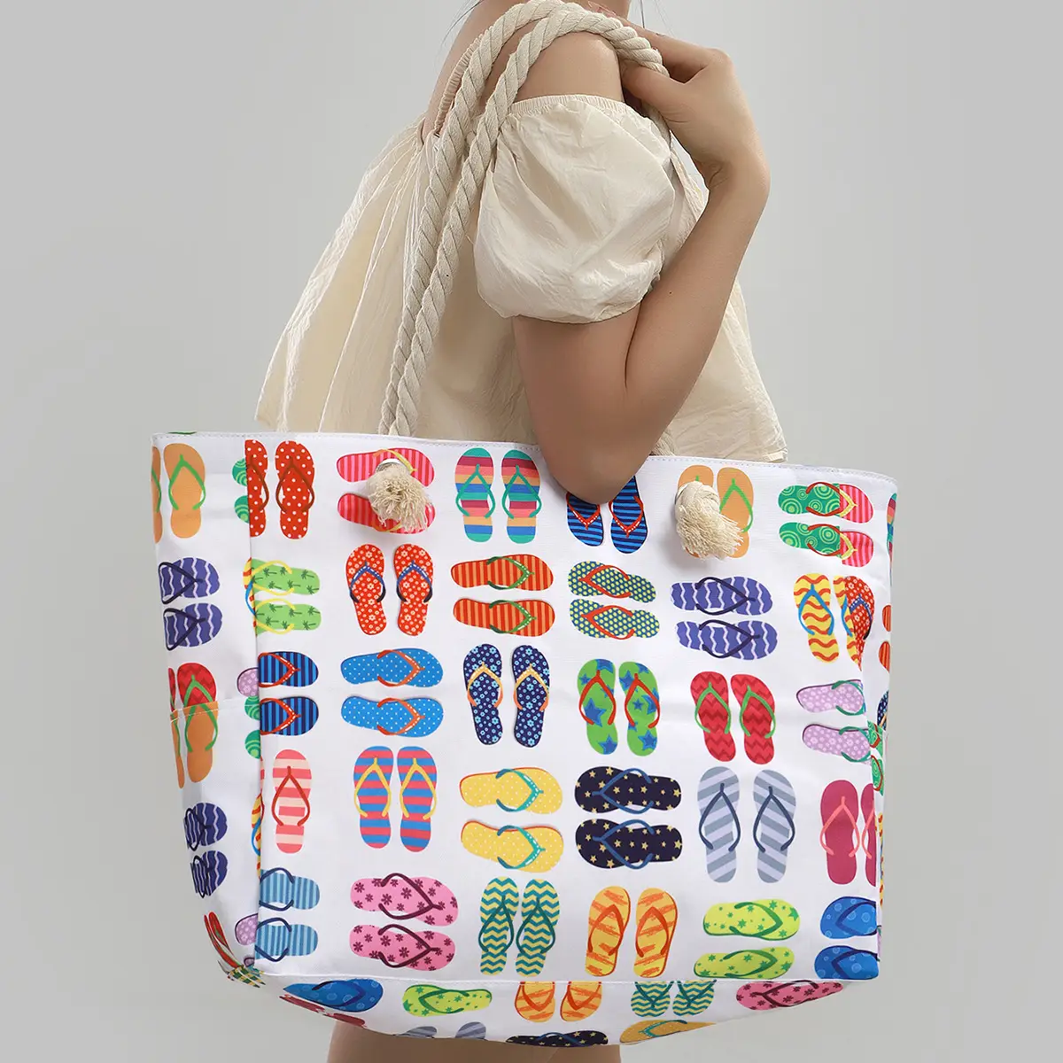 Blue Striped Beach Tote Bag Large Capacity Casual Shoulder Handbag - Image 12