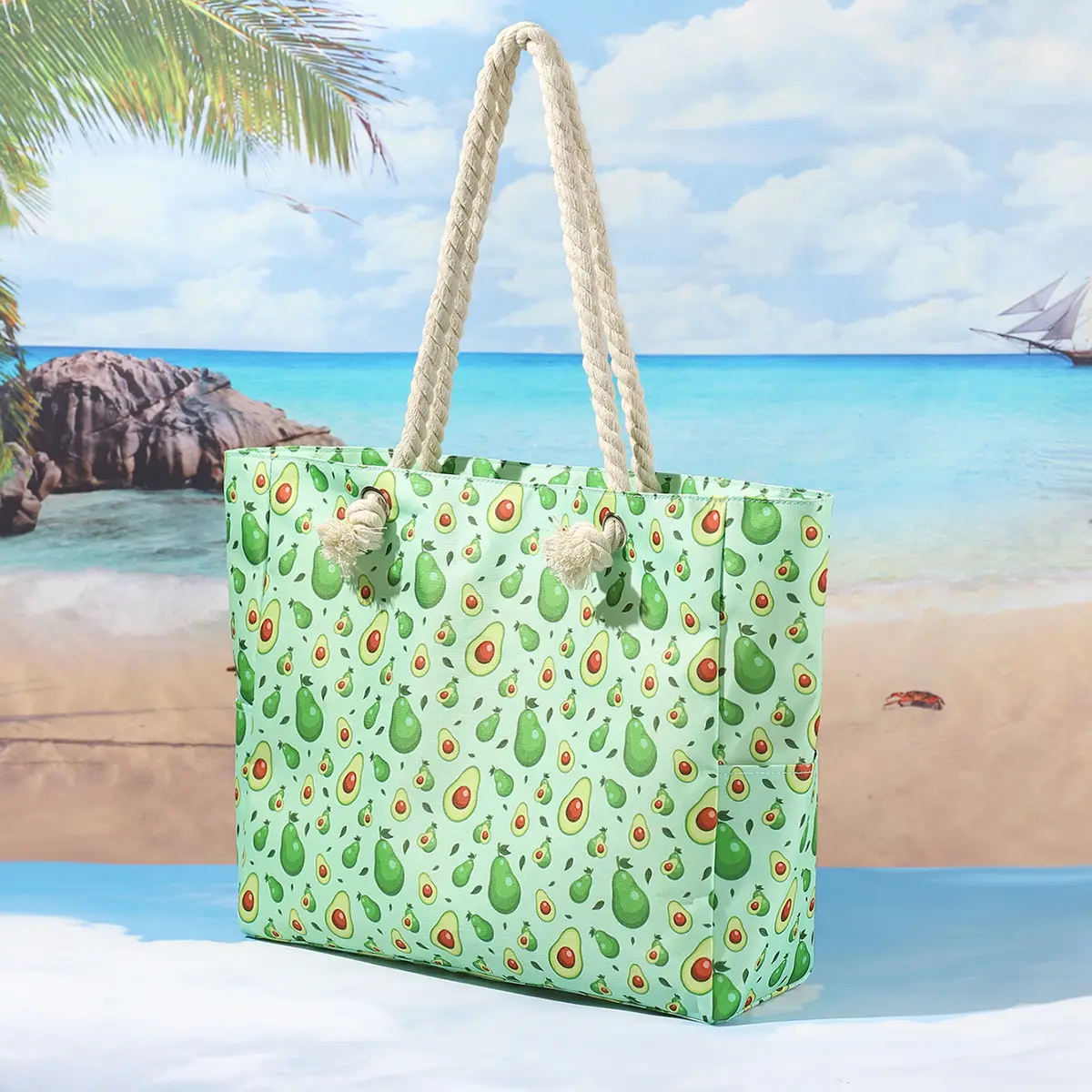 Blue Striped Beach Tote Bag Large Capacity Casual Shoulder Handbag — feature 19