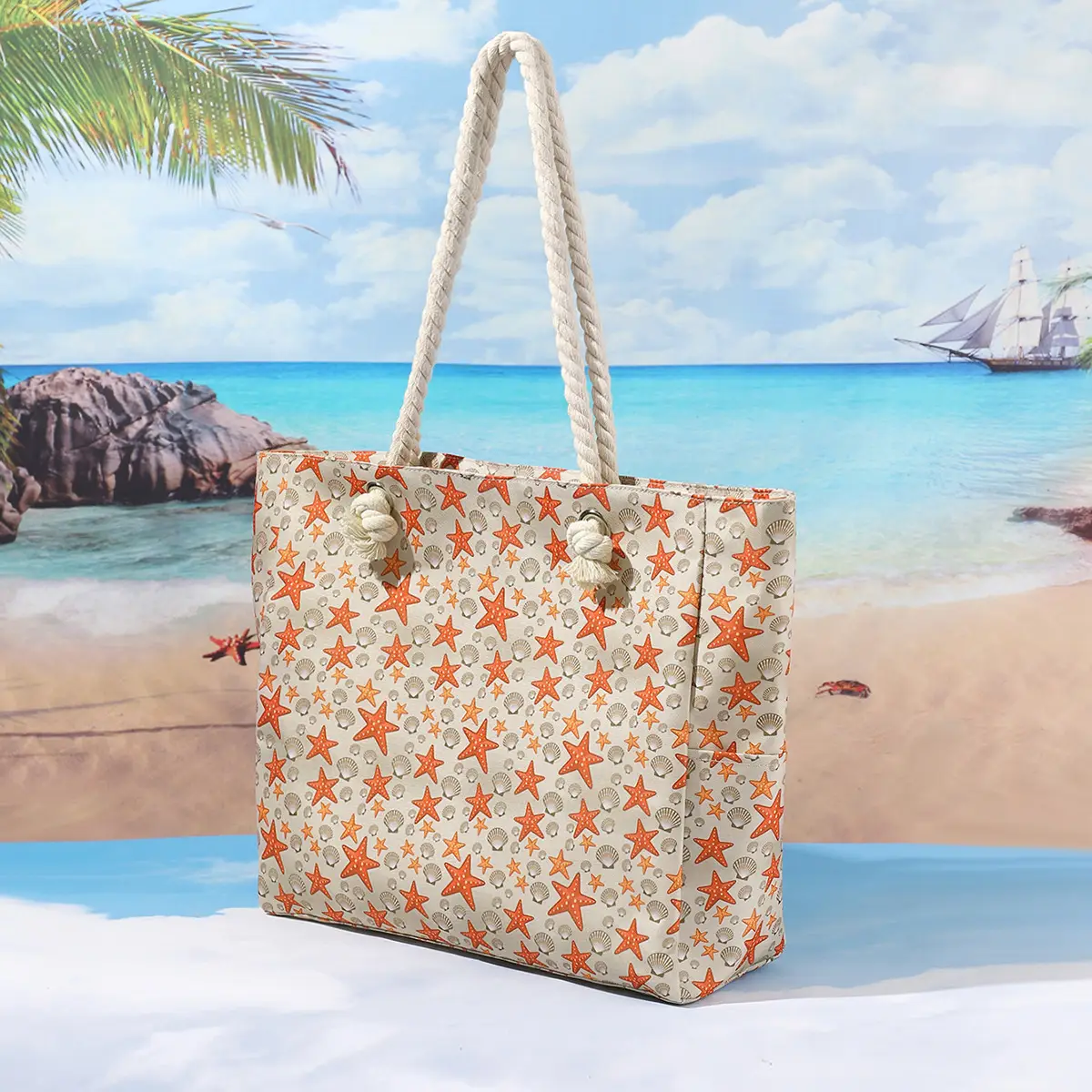 Blue Striped Beach Tote Bag Large Capacity Casual Shoulder Handbag — feature 24