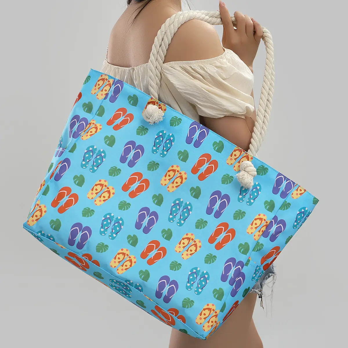 Blue Striped Beach Tote Bag Large Capacity Casual Shoulder Handbag — feature 27