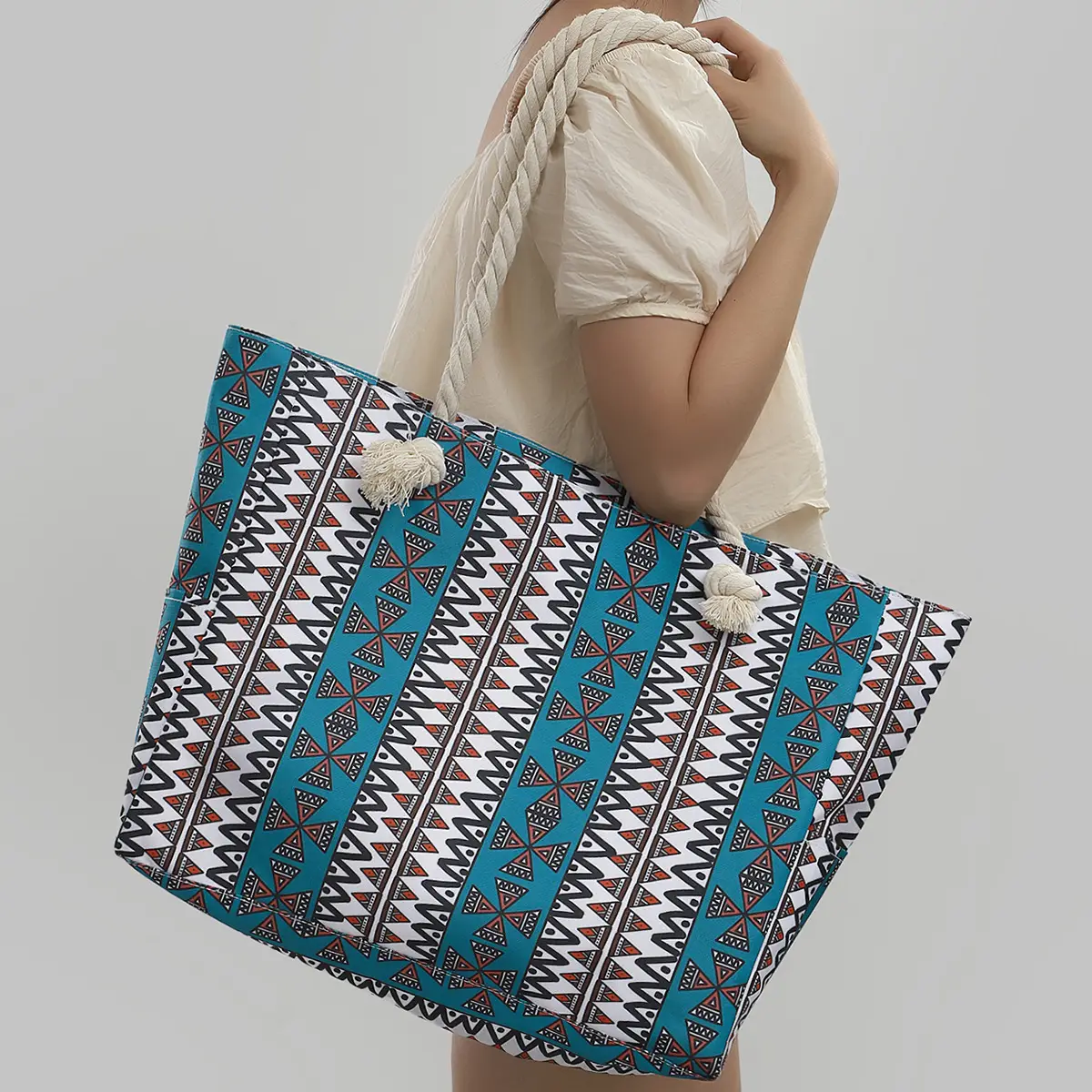 Blue Striped Beach Tote Bag Large Capacity Casual Shoulder Handbag — feature 35