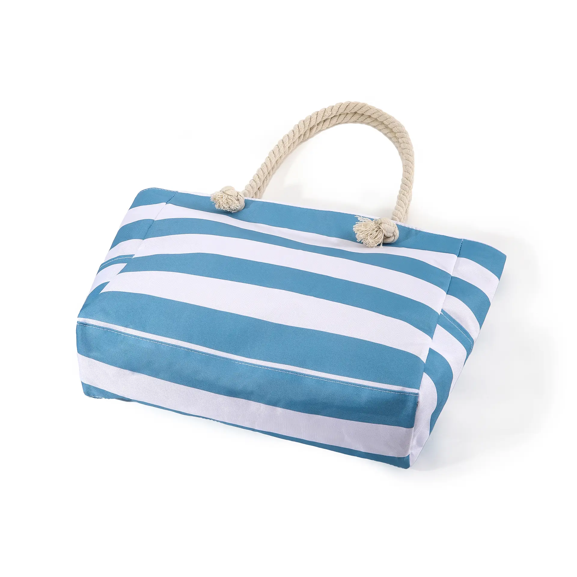 Blue Striped Beach Tote Bag Large Capacity Casual Shoulder Handbag — feature 5