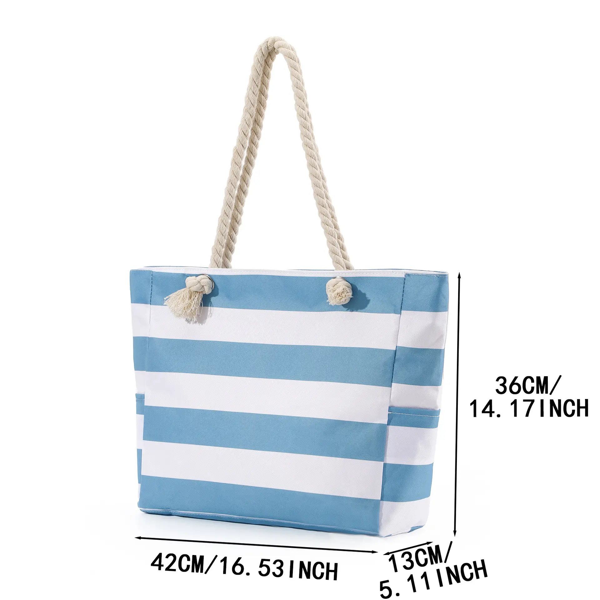 Blue Striped Beach Tote Bag Large Capacity Casual Shoulder Handbag — feature 8